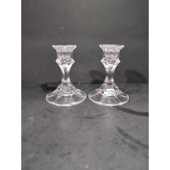 Clear Vintage Candle Holder Set, Glass, Tablescape, Vintage Home Decor, Pair - Picture 1 of 9